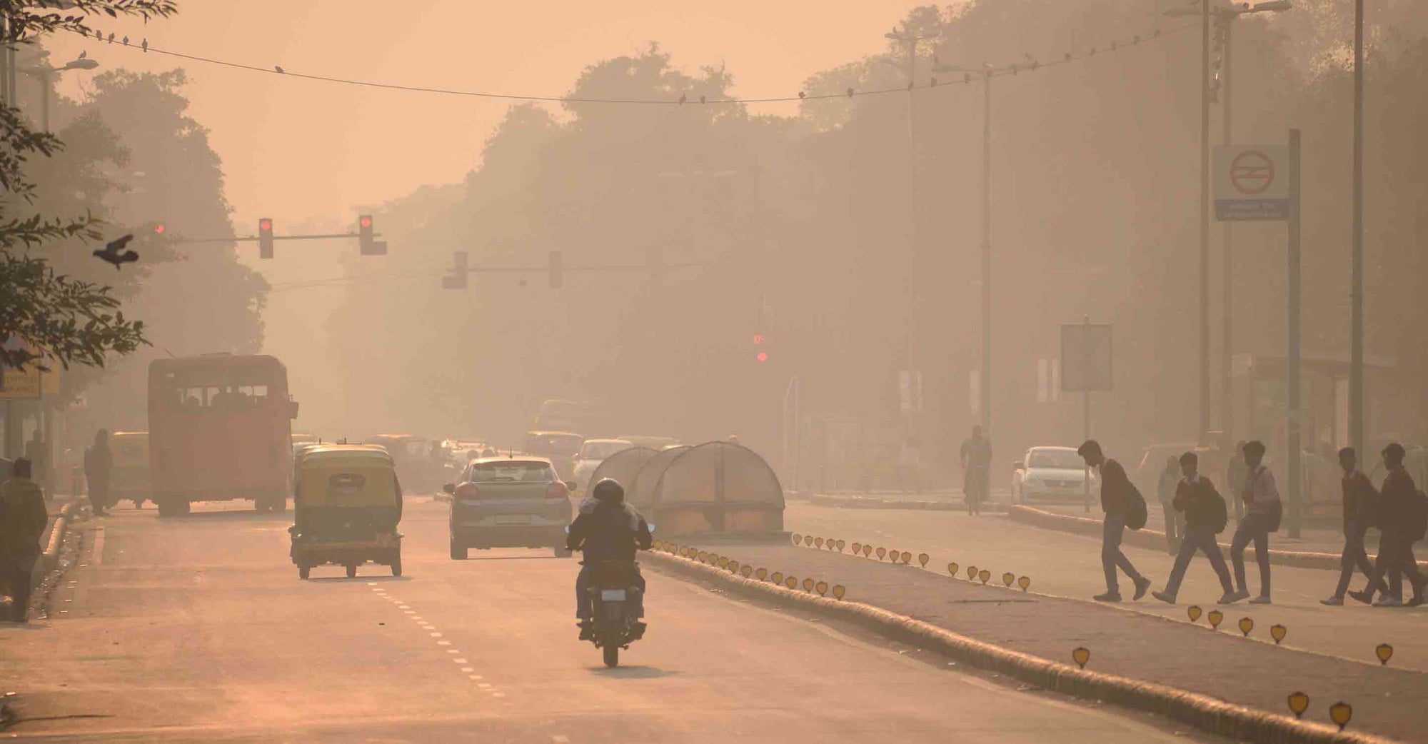 motorcyclist driving in smog