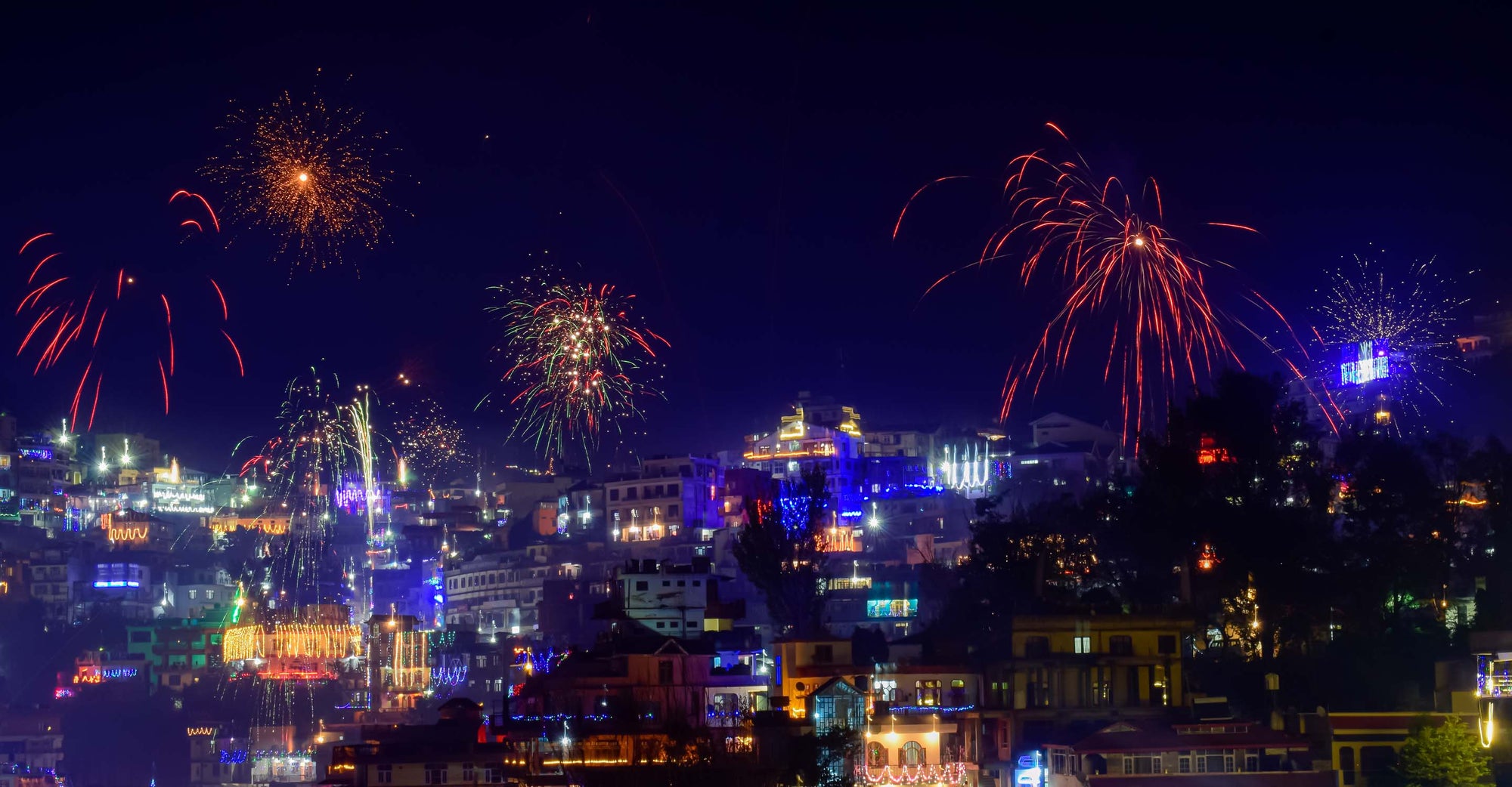 Fireworks over a city