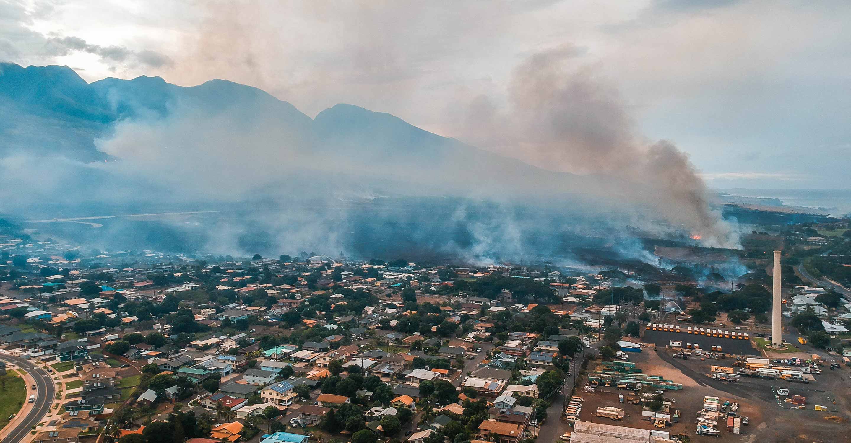 Fire burning on island